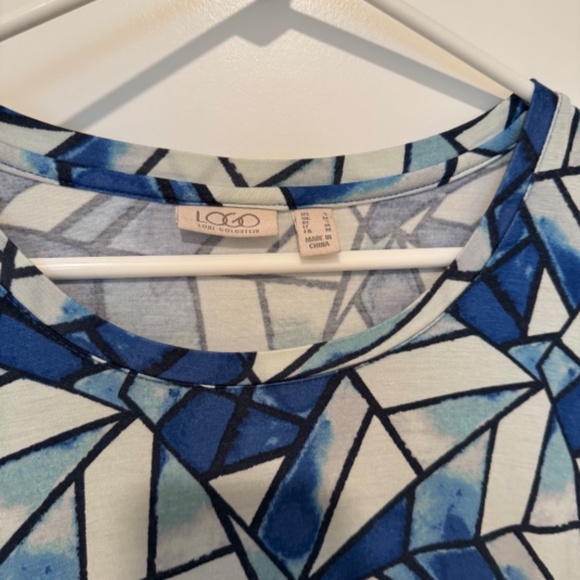 LOGO Lori Goldstein Mixed Print Blue Women Short Sleeve Top Size S - Picture 4 of 8